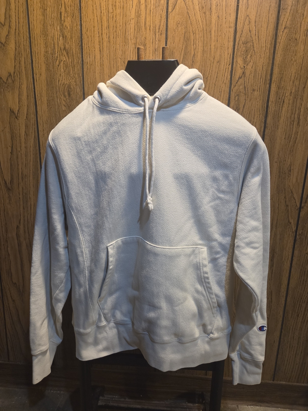 Champion White Pullover Hoodie with Front Kangaroo Pocket Reverse Weave Y2K Smal